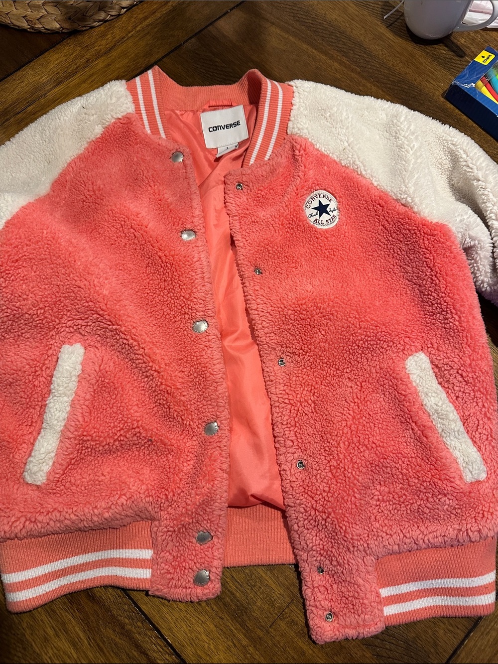Converse Coral and Cream Sherpa Bomber Jacket